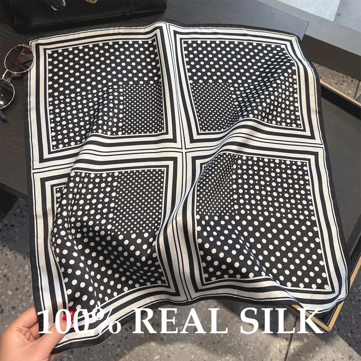 

2026 100% чистый шелковый шарф, женский квадратный шарф 53 см, шаль в горошек, модный хиджаб, пончо, платок из пашмины, бандана Bufanda