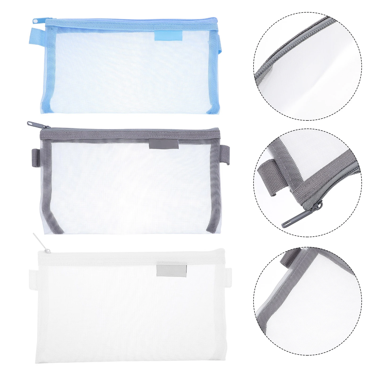 

3 Pcs Storage Bag Pencil Case Travel Zippers Stationery Pouch Nylon Mesh Simple Pens Containers