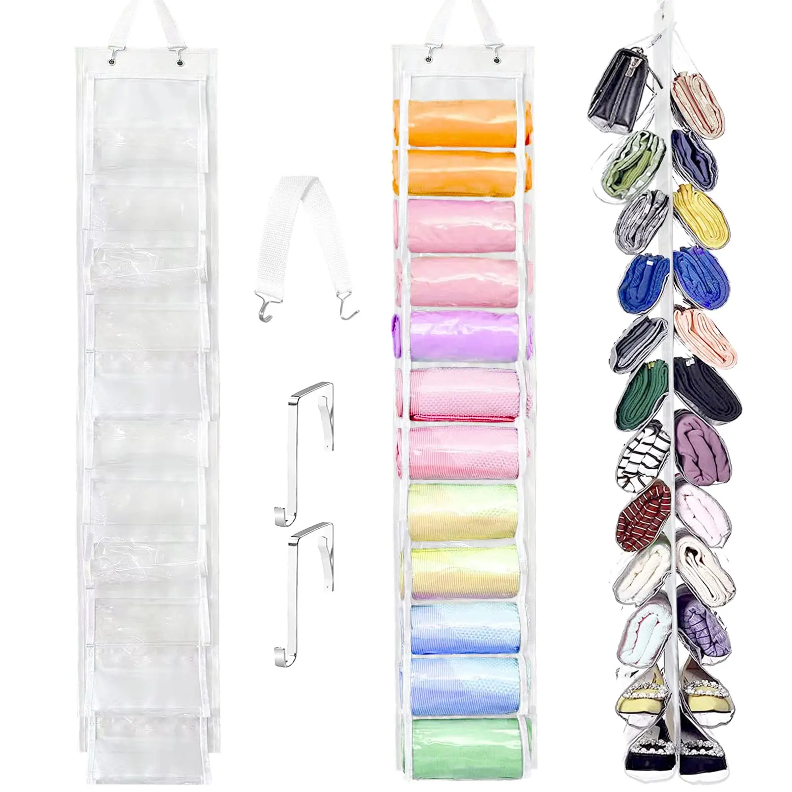 Shirt Organizer Leggings Storage Bag with 24 Compartments, T Shirts Organizer Over The Door, Space Saver Hanging Bags for Closet