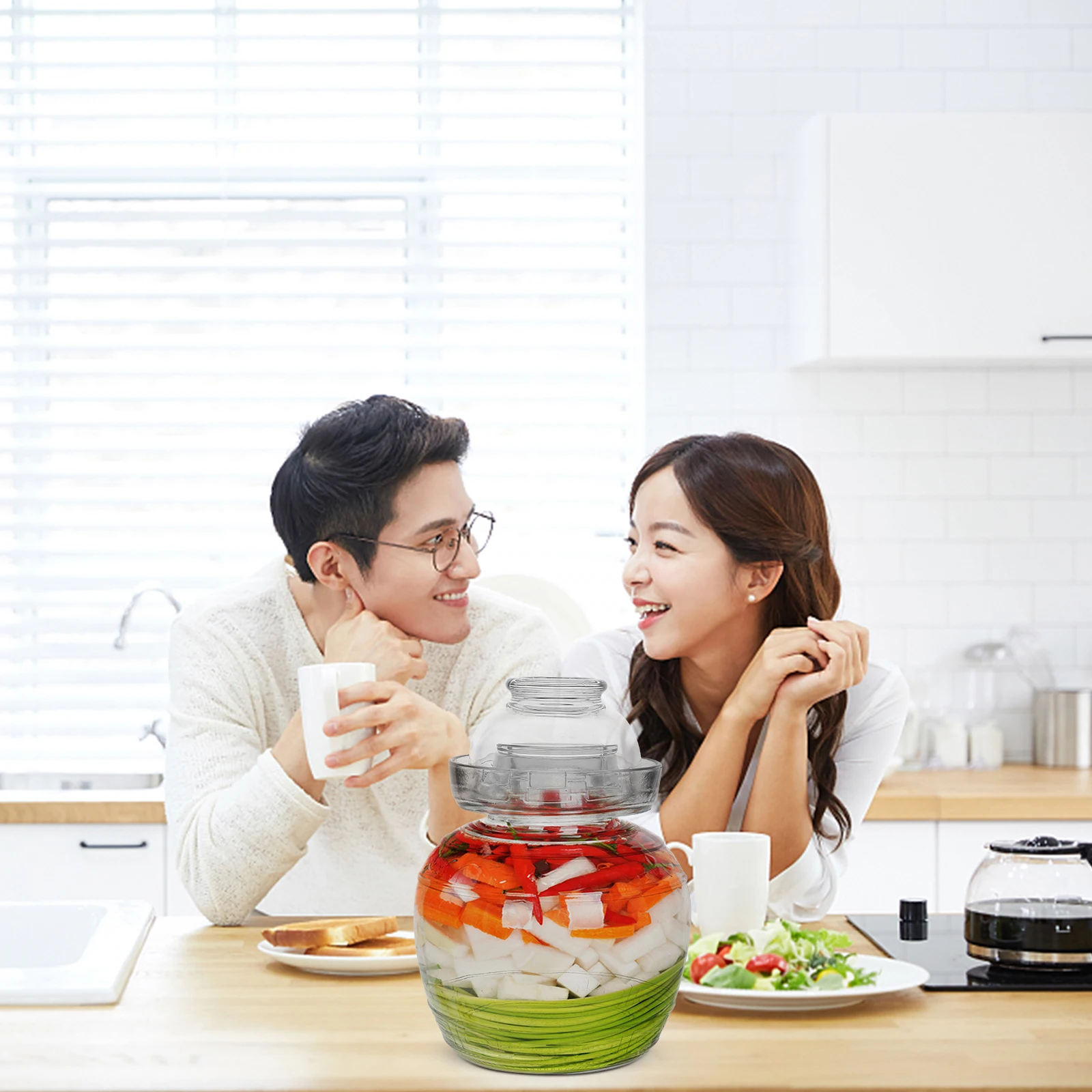 

1Pcs Heavy Duty Glass Pickle Jar Smooth Round Corner Sealed Food Storage Tank Kitchen Pickle Vegetable Jar Glass Food Can