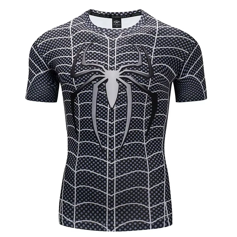 2026 Superhero Spider Print Shirt Men Quick Dry Fitness T-shirt Halloween Cosplay Costume Tops Family Matching