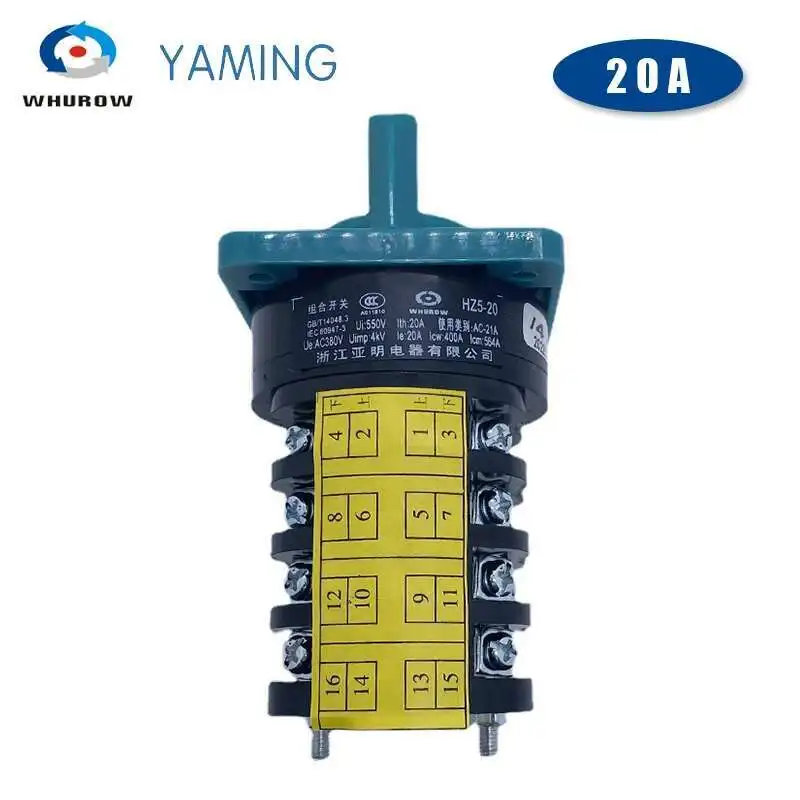 مفتاح تبديل مجموعة الكاميرا الدوارة ثلاثة أوضاع 20A 4kw أربعة/خمسة أقطاب مستويات محدد الاتصال الفضي HZ5-20/4