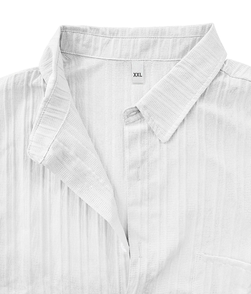 Herren Strukturiertes Kurzarmhemd Sommer Casual Button-Down-Hemd Locker Geschnittenes Atmungsaktives Oberteil mit Brusttasche für den Strandurlaub – Detail 8