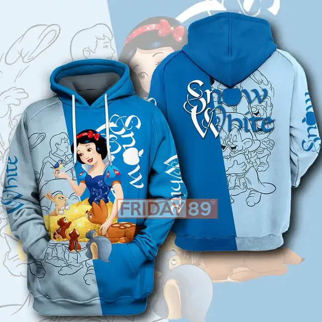 Disney Snow White and the Seven Dwarfs 3D Hoodie Fashion Retro Zipper Hoodie Women's Casual Sweatshirt