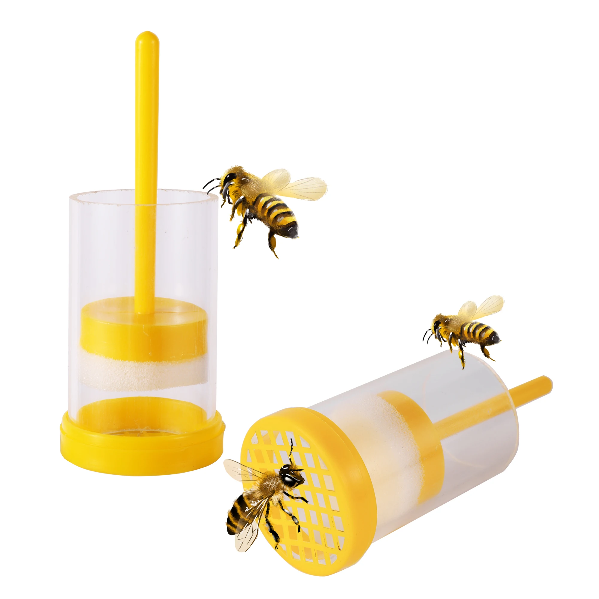 Beekeeper Bee Queen Marker Bottle Bee Mark Cage Plastic Queen Bee Catcher With Plunger Plush Garden Beekeeping Supplies 1Pc