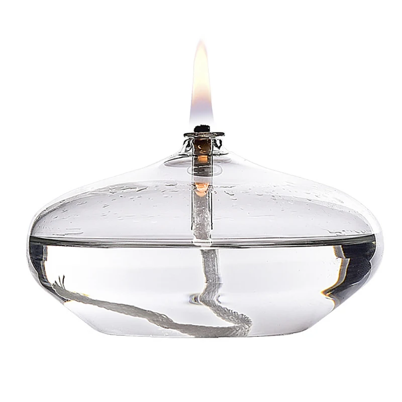 Handmade Oblate Transparent Glass Candlestick Oil Lamp With Wick Dinner Table Candle Rustic Christmas Home Decoration