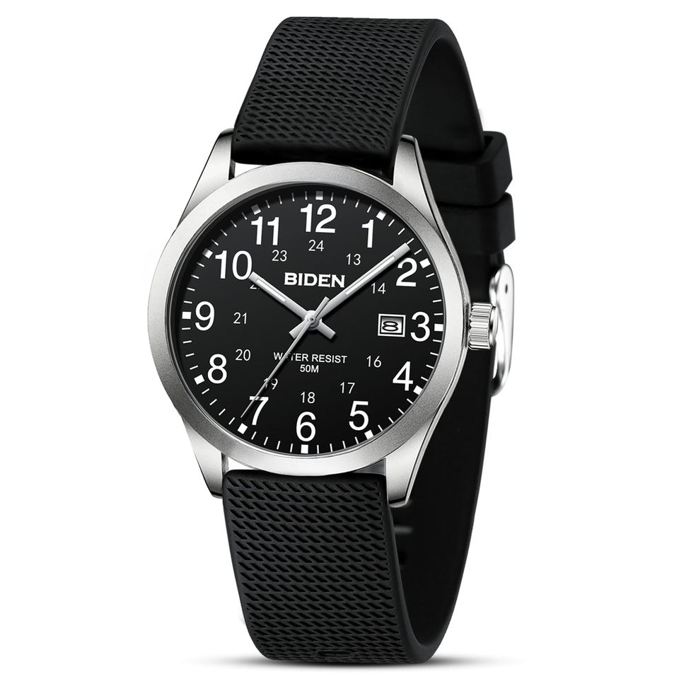 BIDEN Men's Watch Simulated Quartz Sports Men's and Women's Watch 30 Waterproof Second Hand Luminous Easy to Read Dial
