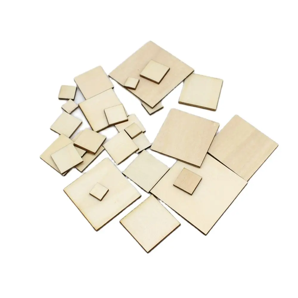 15/100pcs 10-50mm Unfinished squares wooden blanks DIY Printed Blank Wooden Plate Model Slices Supplies Decorative Craft