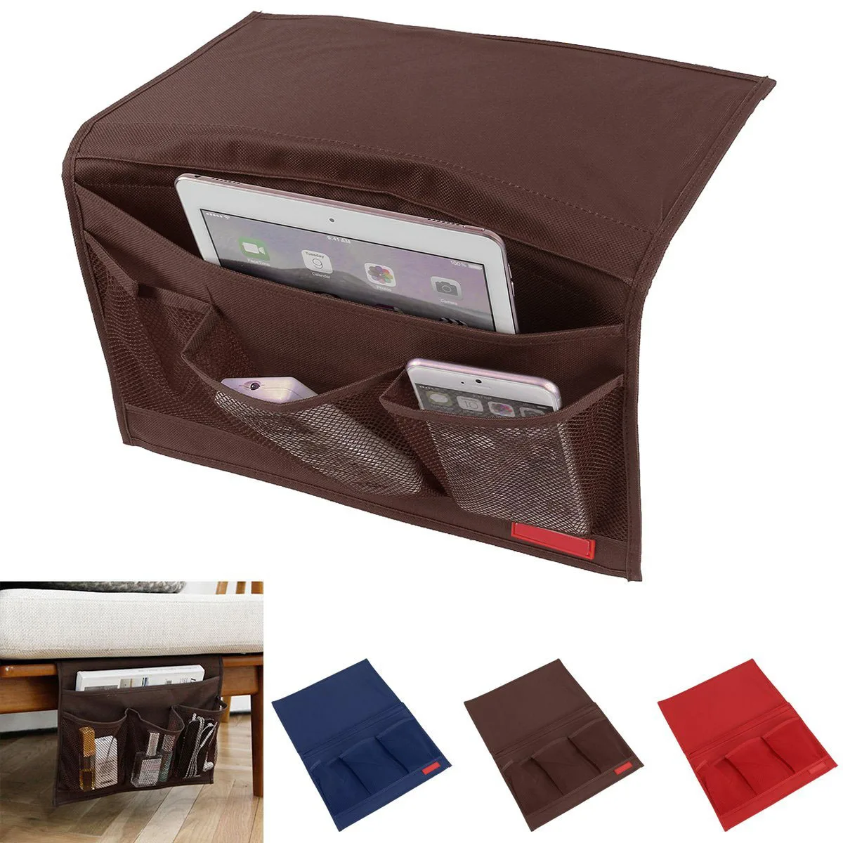 

Pockets Bedside Storage Organizer, 4-Pocket Bedside Chair Desk Cabinet Sofa Slipcovers Hanging Desk Storage Bag for Remote Ma
