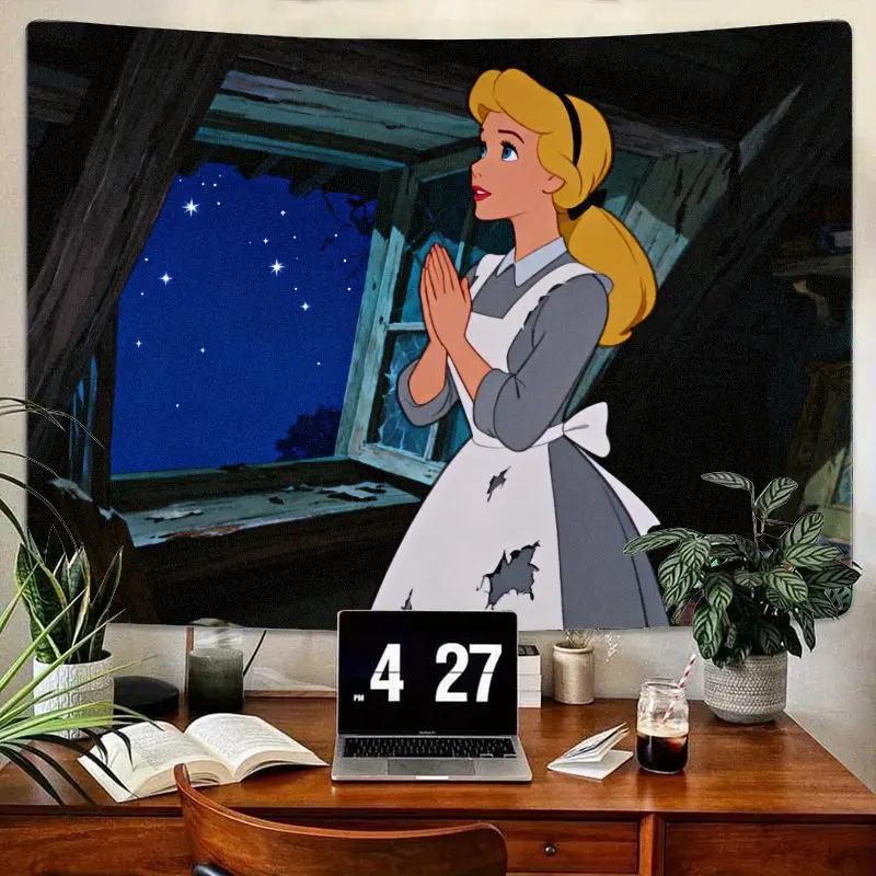 

1 шт. гобелен принцессы Золушки Диснея, настенное искусство из полиэстера с пожеланиями и звездой, эстетический декор для спальни, гостиной, общежития, подарок