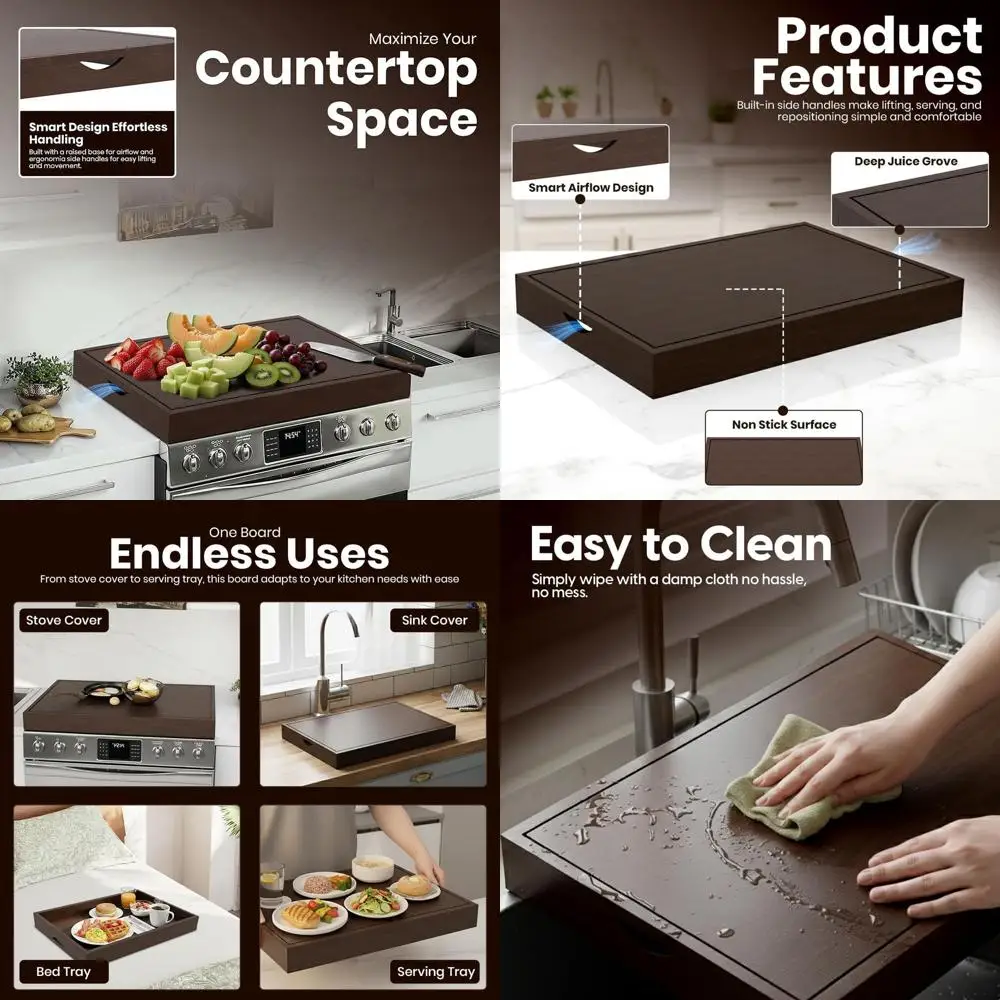 

Large Acacia Wood Noodle Board - Premium Gas & Electric Stove Cover, Multi-Functional Cutting Surface & Kitchen Decor