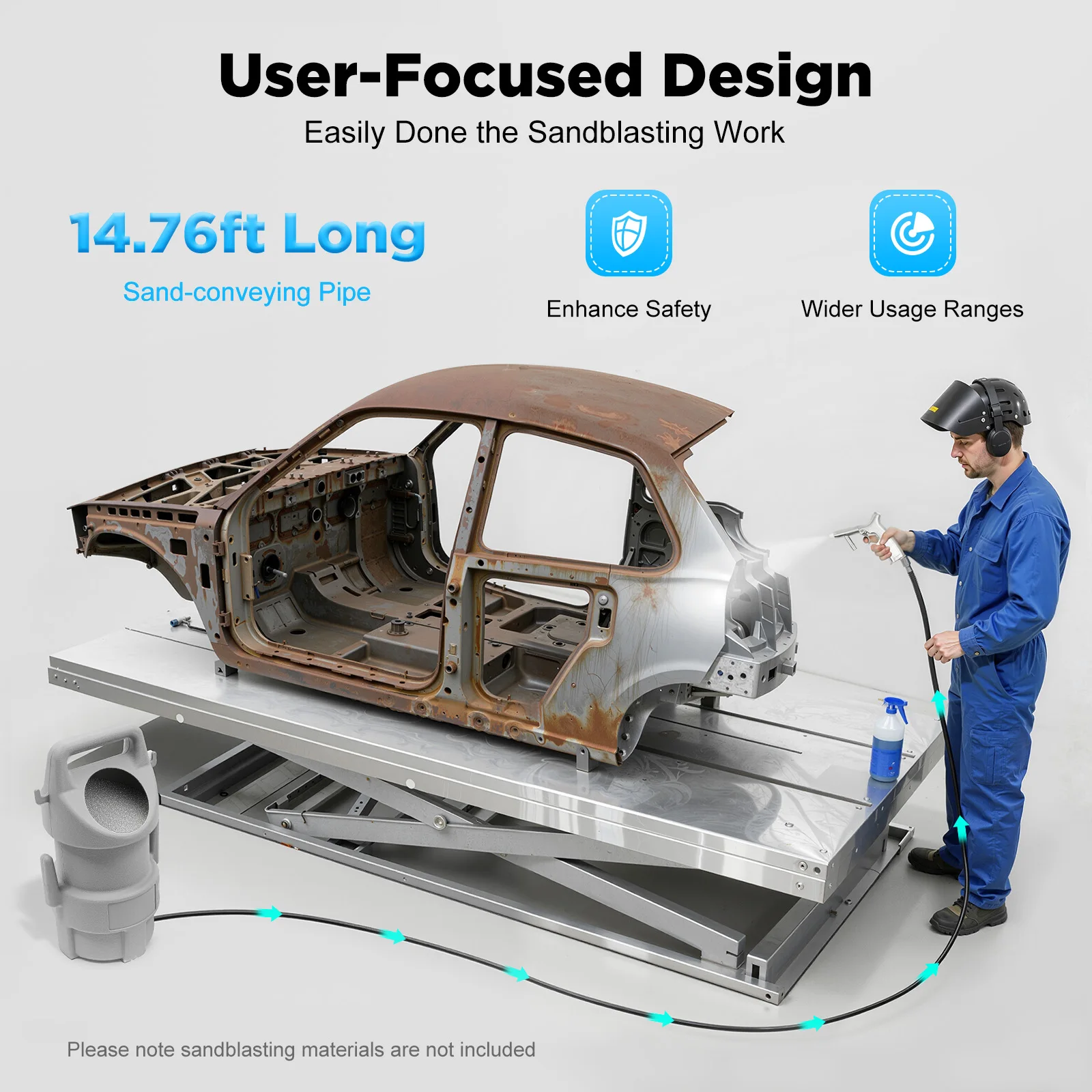 Sandblasting Equipment Sandblasting Bucket with 4.5m Spray Gun Portable Sandblasting Equipment Sandblasting Equipment Kit