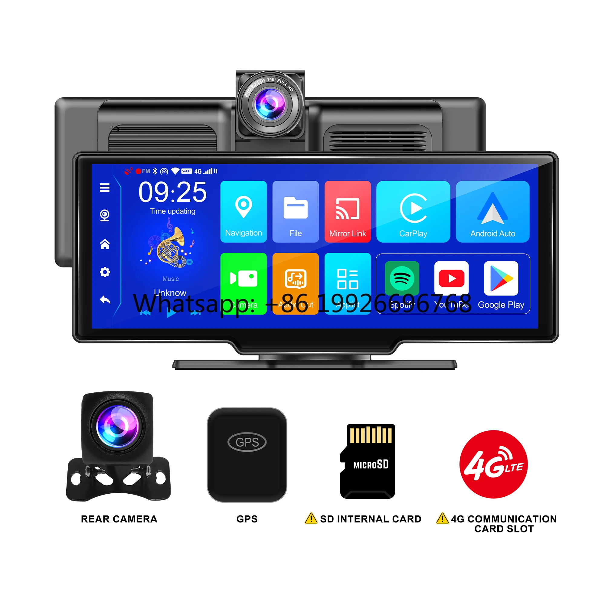 

10.26" 4G 8 Core Android 10 4+64G Dash Cam CarPlay & Android Auto G-Sensor GPS Mirror Link With 4G Sim Card WiFi BT FM Car DVR