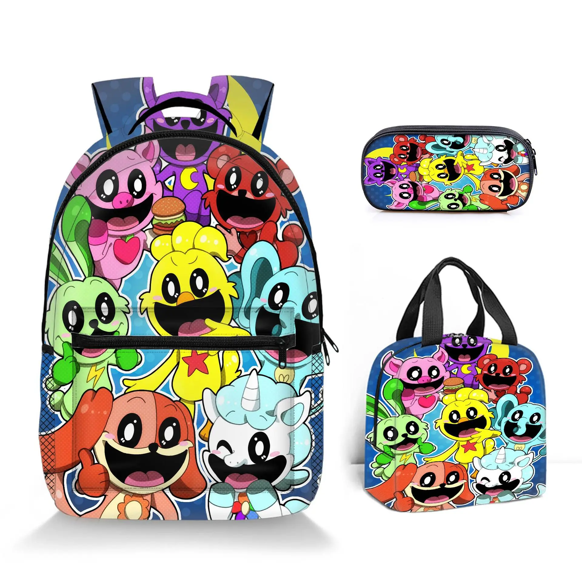 Harajuku 3d imprimir mochila, mochila escolar, saco do portátil, lancheira, estojo, popular e engraçado, para o estudante, 3 pcs/set