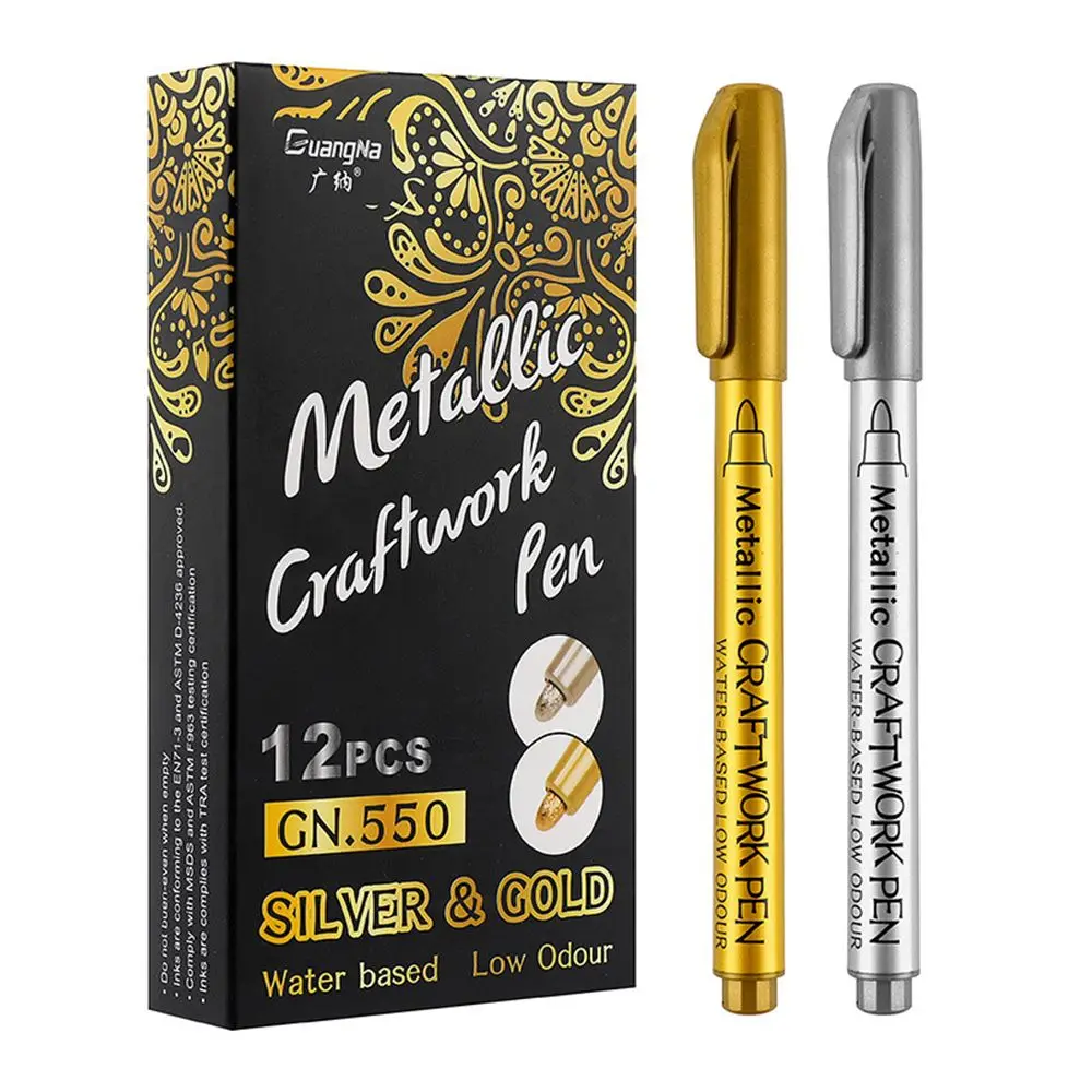 

Office School Supplies Hand Account Waterproof Fade-proof Metallic Pen Golden Liquid Marker Pen Craftwork