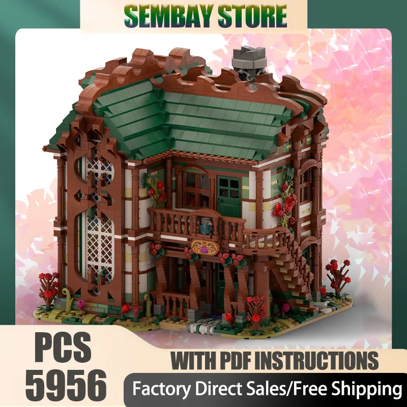 Modelo Medieval Moc, ladrillos de construcción, poción, casa, castillos verdes y rojos, bloques tecnológicos, juguete DIY de Navidad, regalos de construcción