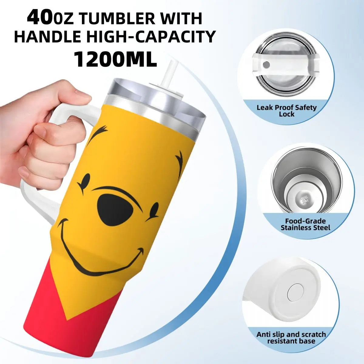 Stainless Steel Tumbler Winnie The Pooh Pooh Bear Thermal Mug Insulated Cold Drink Car Mugs Driving Graphic Water Bottle