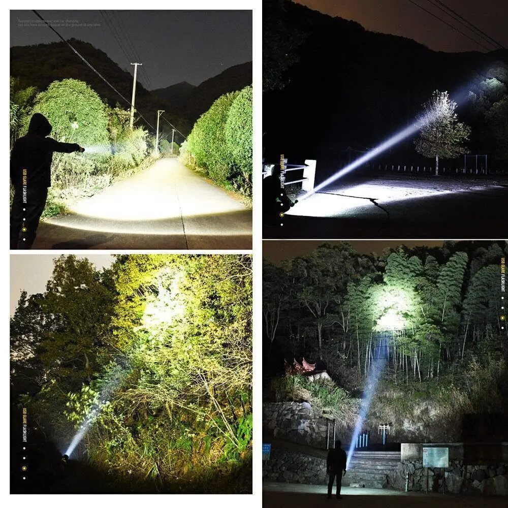 مصباح LED فائق السطوع 1200 لومن، مصباح يدوي قابل للتكبير وقابل لإعادة الشحن