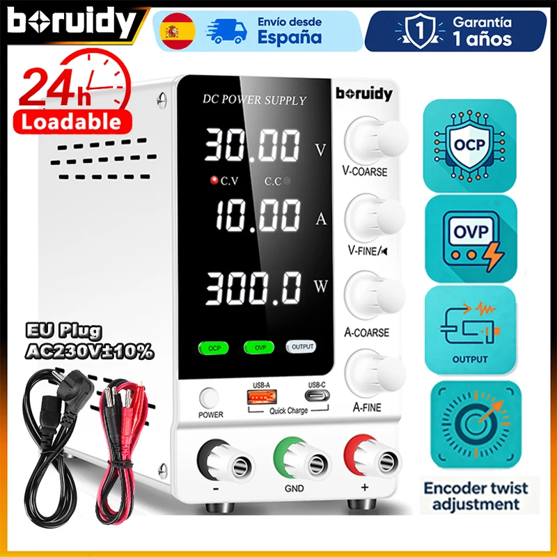 Boruidy Einstellbare DC-Stromversorgung 30V 60V 120V, OCP OVP Schutz Variable Geregelte DC-Tischstromquelle Elektronische Reparatur-Stromversorgung