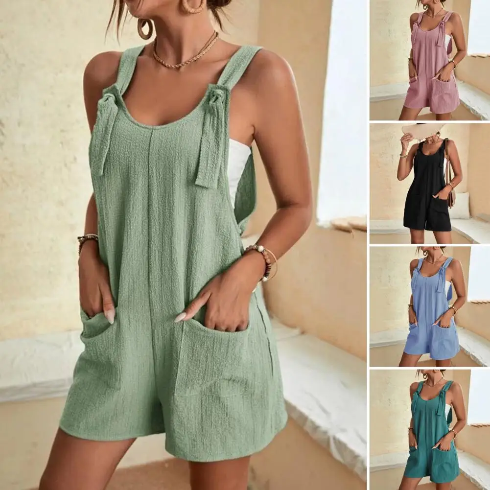 

Chic Summer Overall Solid Color Daily Wear Loose Low Armpit Backless Women Summer Romper