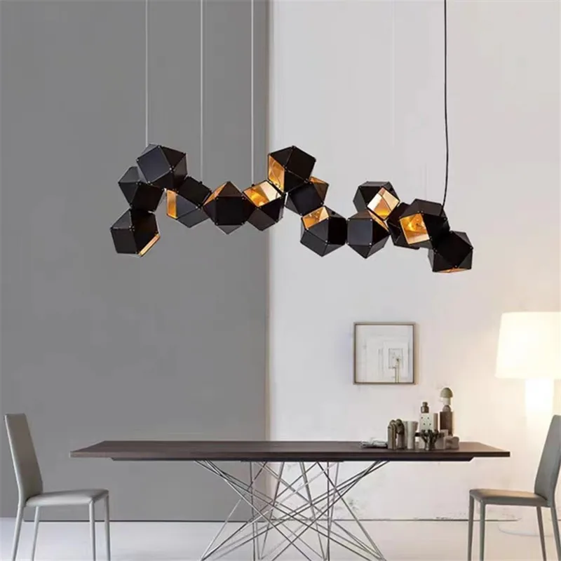 

Welles Steel Long Chandelier Alloy geometric light For Dinning Room led e14 Nordic Designer lamp Bar indoor kitchen metal light