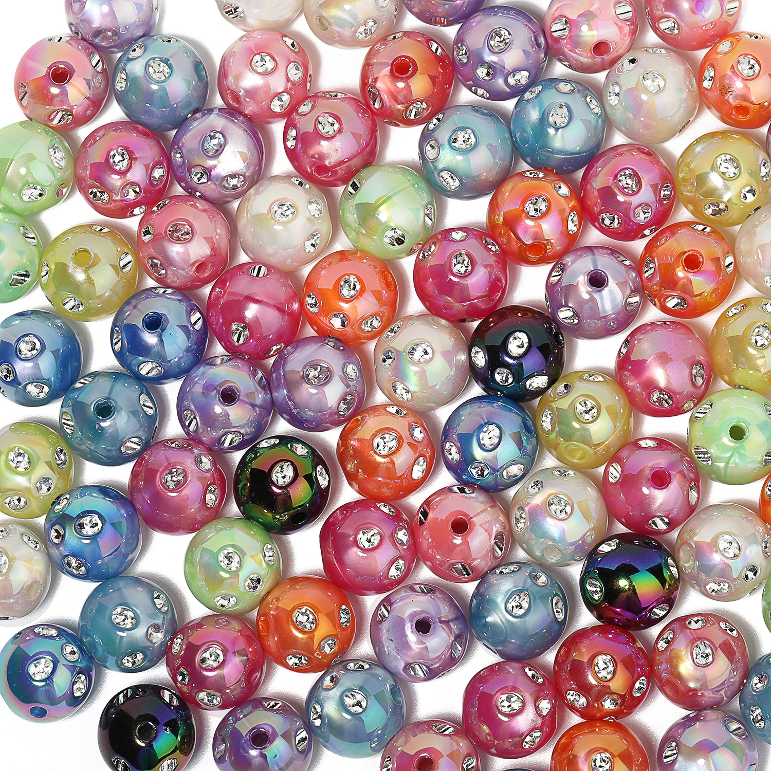 10pcs 15mm Mixed Color Rhinestone Acrylic Beads DIY Pen Design Spacer Bead for Jewelry Making DIY Bracelets Crafts Supplies