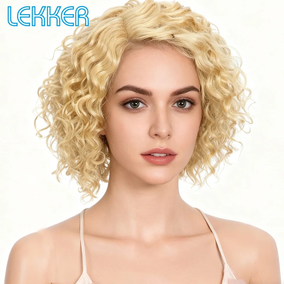 Lekker التخليص 613 شقراء قصيرة مجعد بوب C جزء الدانتيل الجبهة خصلات الشعر المستعار الإنسان للنساء البرازيلي شعر ريمي غلويليس الباروكات اليومية