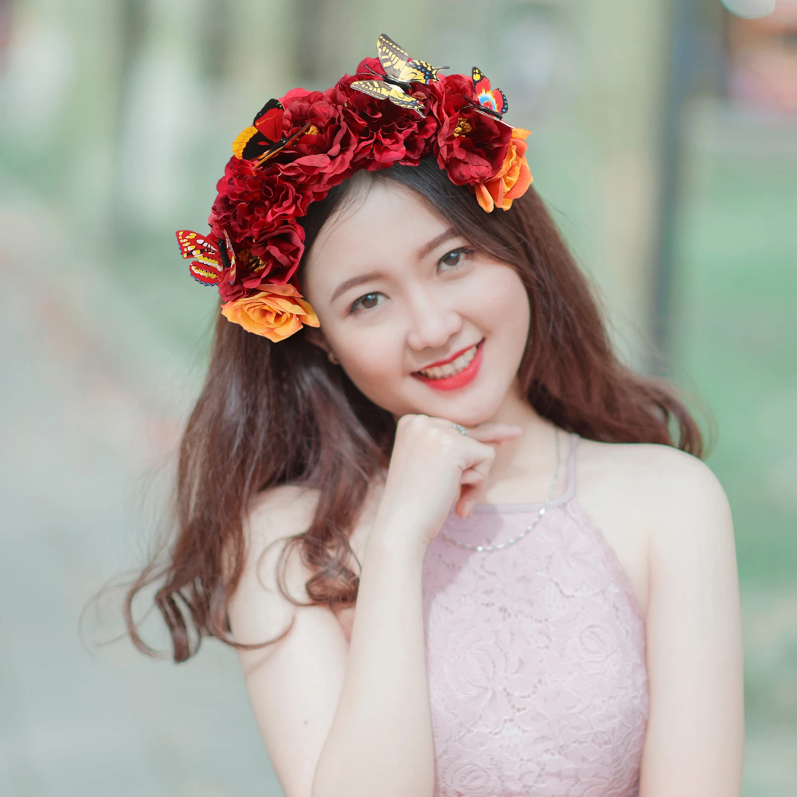 

1pcs Artificial Flower Headband Bohemian Butterfly Women Fascinator Fabric Vacation Photoshoot Halloween Christmas Valentines