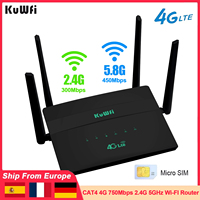 KuWfi CAT4 4G Router 2.4G 5GHz 750Mbps Wireless Wi-fi Router LTE Modem with SIM Card Slot LAN WAN Port Support 32 Users VPN