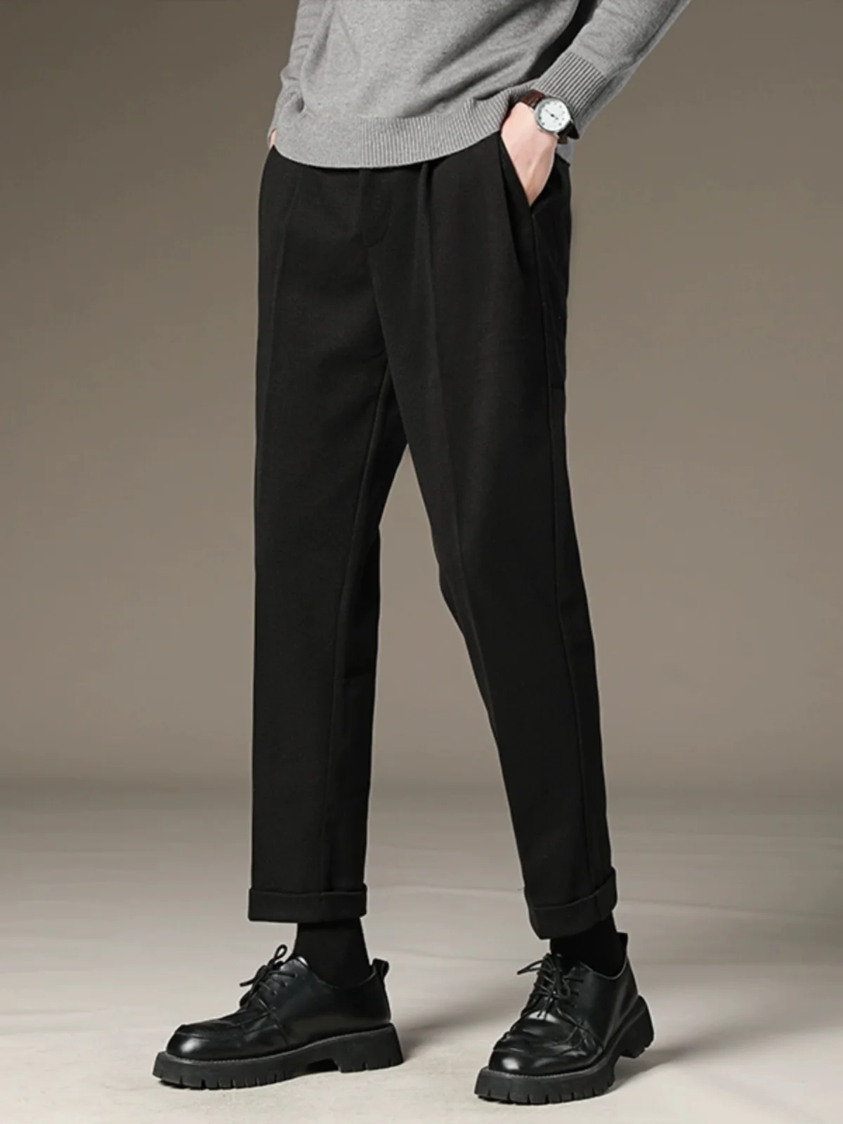 

Men's Thiened Nine-Piece Casual Pants Boots Matching Drapey Cool Sle Straight Leg Pants Korean Version Spring Casual