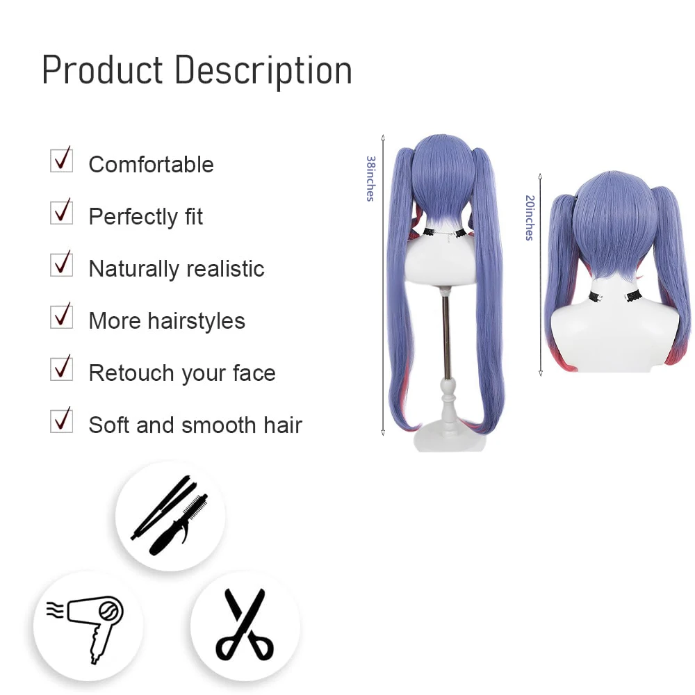 عالية الجودة أنيمي ميكو أرنب هول تأثيري الشعر الاصطناعية الأزرق والوردي التدرج انفصال ذيل حصان مرحلة الأداء شعر مستعار يومي