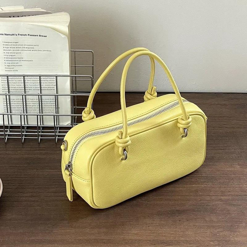

Genuine leather Boston bag 2025 summer new design top layer cowhide simple single shoulder crossbody bag fashion ladies handbag
