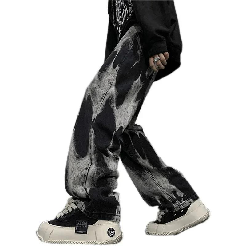 Juspinice American Tie-dye Retro High Street Jeans Men Hiphop Loose Casual High Street Straight Pants Men Trousers Male Clothes