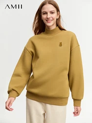 Felpe con cappuccio invernali sportive minimaliste AMII per le donne 2023 nuova camicia con fondo allentato ricamo orso Pullover accogliente in pile alla moda 12344077