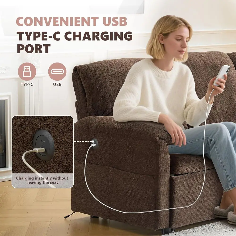 L-Shaped Sectional Sofa Bed with Storage, Cloud-Soft Leather, USB Ports, and Side Pockets in Brown