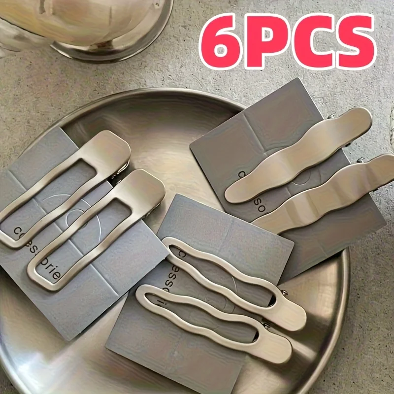 6 Stück silberne Metall-Haarspangen, gewellt, geometrisch, Wassertropfen, 3 Stile, Pony-Haarspangen, modische Haar-Accessoires, Geschenk für Frauen – Detail 3