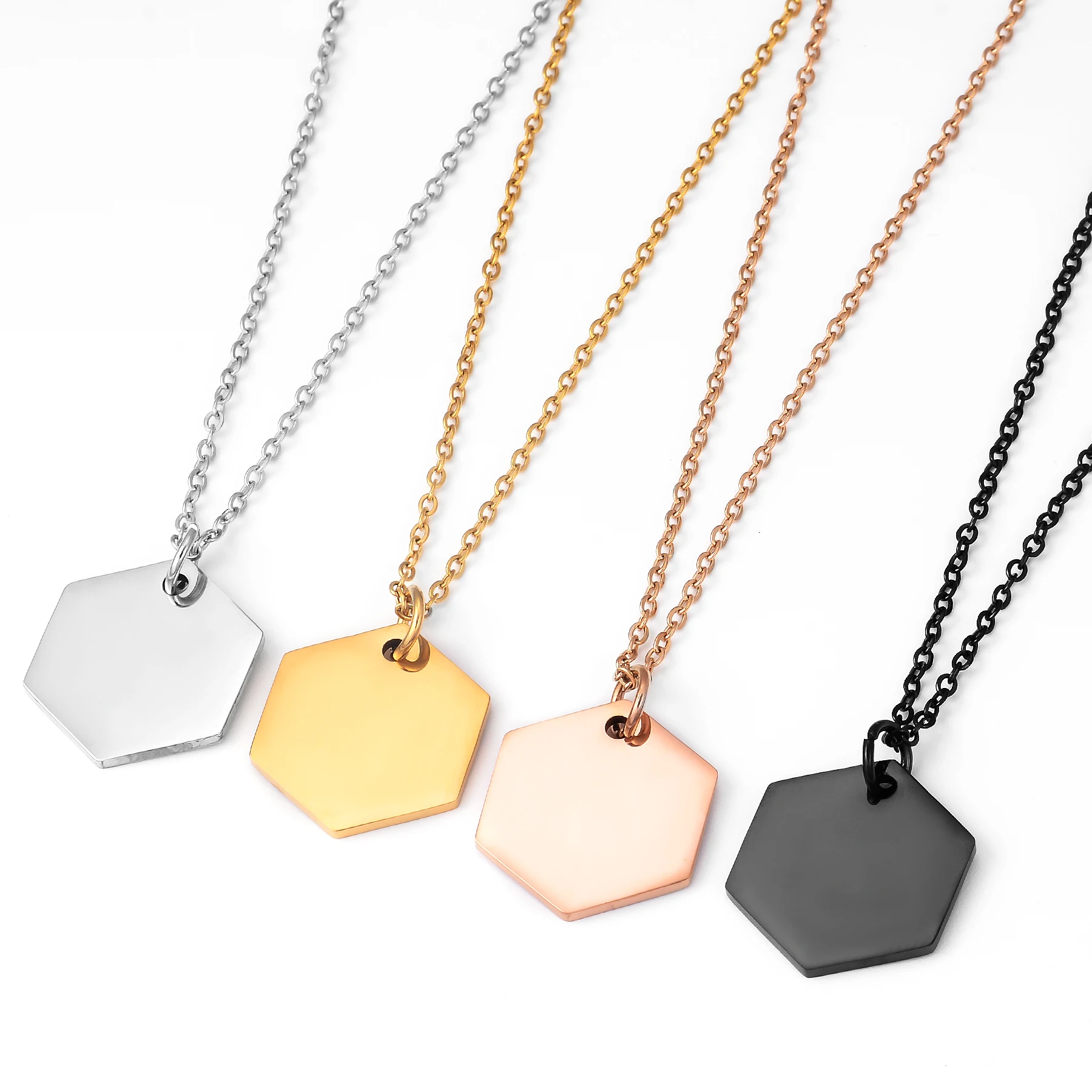 Personalized Custom Stainless Steel Hexagonal Pendants Engraved Text Images Locket Necklace Jewelry Dropshipping