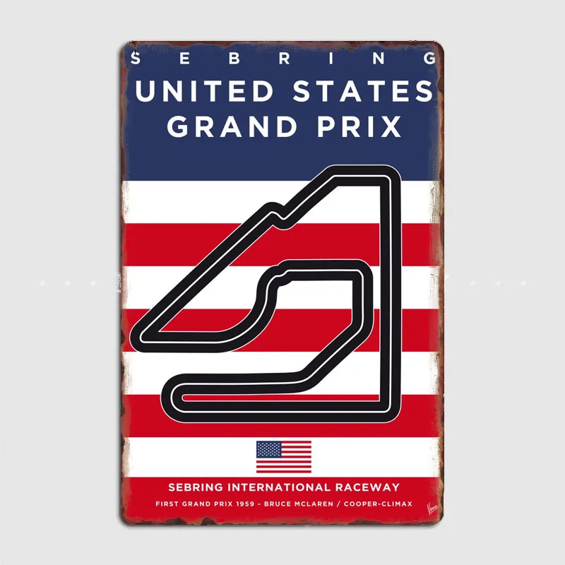 F1 Racing Track Sebring International Raceway First Grand Prix Retro Metal Sign Poster Garage Room Wall Decor Tin Home Decor