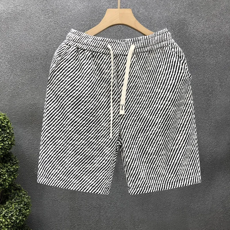 All match diagonal striped shorts men's summer thin five quarter pants summer new men's beach sports pants