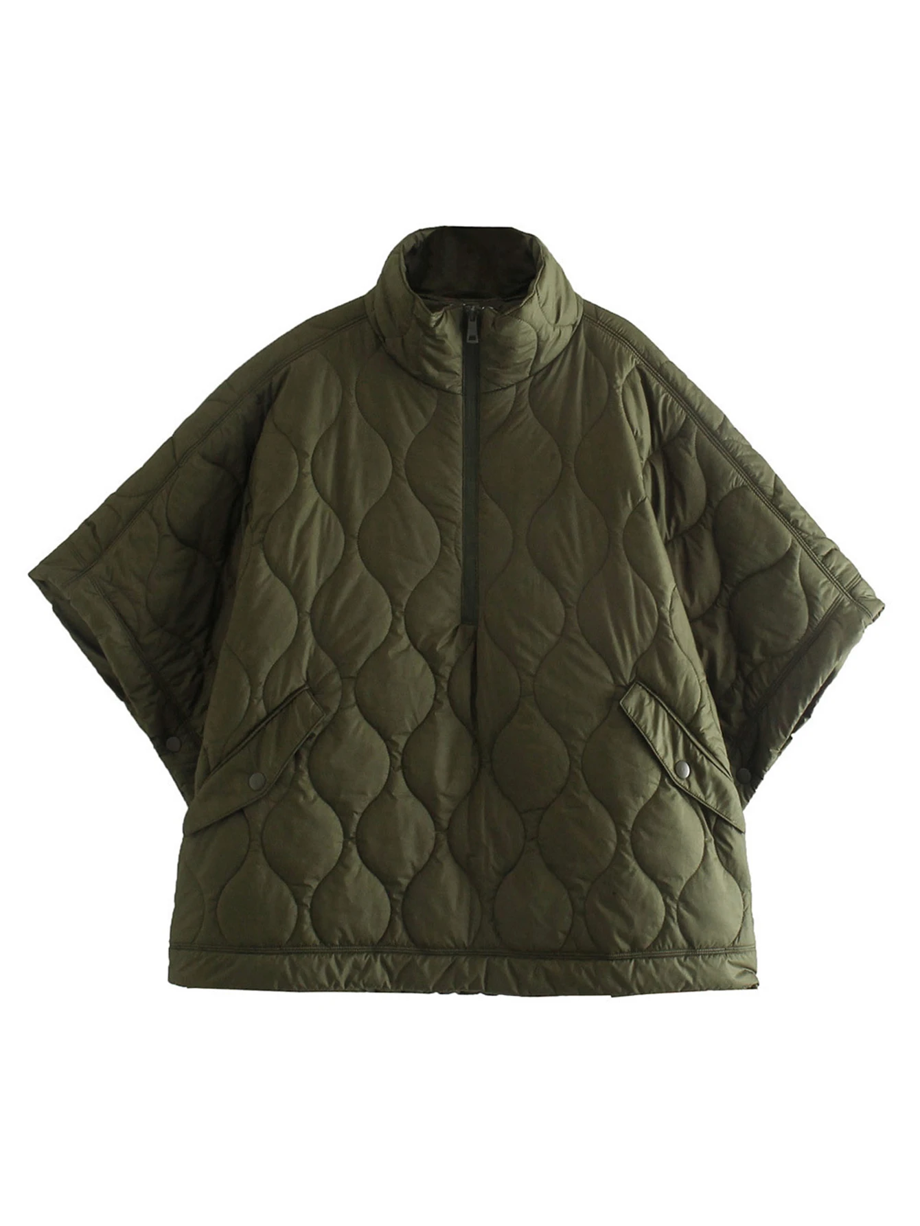 Manteau matelassé pour femmes, Simple, mode, fermeture éclair unie, poches avant ouvertes, manches chauve-souris, col montant, vêtements d'extérieur décontractés, automne hiver