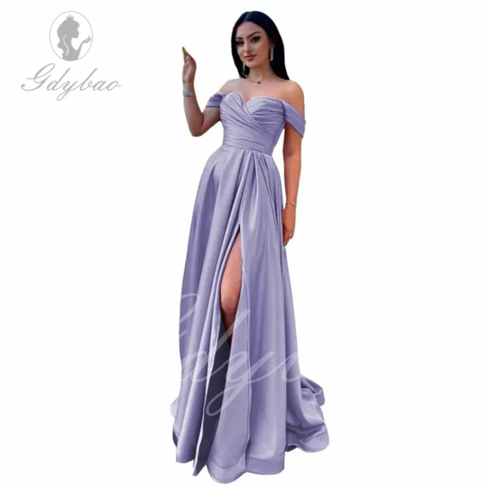 Short Sleeve Satin Ceremonial Dresses Solid Slim Waist A-line Side Gown Satin Sleeveless Evening Dresses Elegant Long Simple Pro