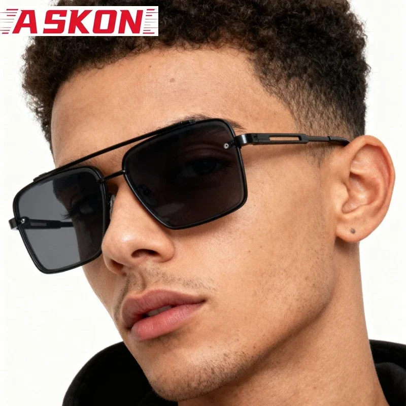 ASKON 2026 Fashion Square Luxury Design Sunglasses Men Women Flight Sunglasses UV400 Protection Beach Fishing Eyewear with Case