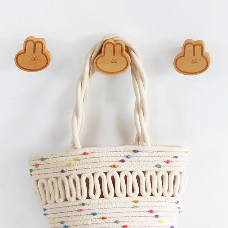 Wooden Hook Portable Wall Mounted Keys Storage Holder Reusable Rabbit Shape Design Coat Hanger For Home Living Room Accessories