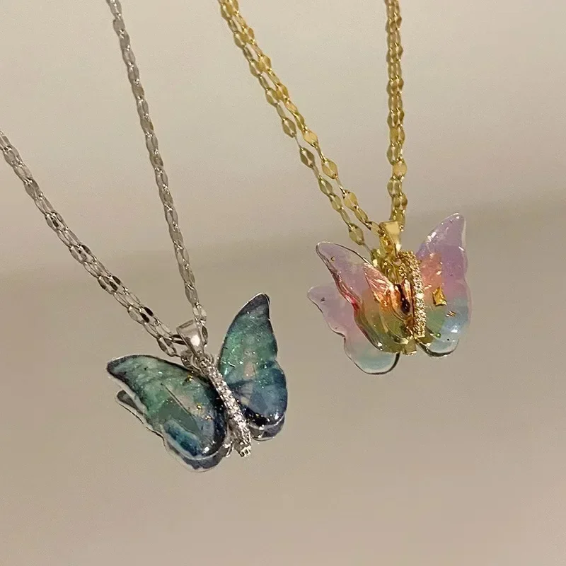 Symphony Gradient Butterfly Necklace for Women Personality Fashion Clavicle Necklace Accessories Party Jewelry Birthday Gifts