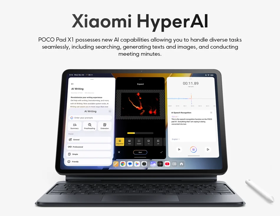 Global Vesion POCO Pad X1 11.2" 3.2K 144Hz Display Snapdragon 7+ Gen 3 8850mAh Battery 45W Turbo Charging 13MP Quad Speakers