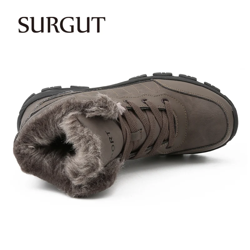 SURGUT Men Boots Anti-Skidding Genuine Leather Casual Shoes Popular Comfy Winter Ankle Boots Durable Outsole Men Warm Snow Boots