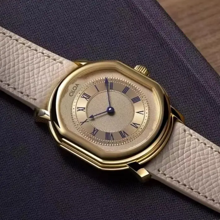 CILOA Retro Octagon Business Men Quartz Watch, Roman Numeral Gold Dial Beige Leather Wristwatch Reloj Hombre