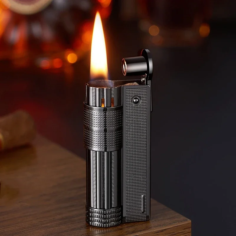 Classic Retro Vintage Portable Push Ignition Lighter Mini Metal Windproof Grinding Wheel Flint Kerosene Lighter