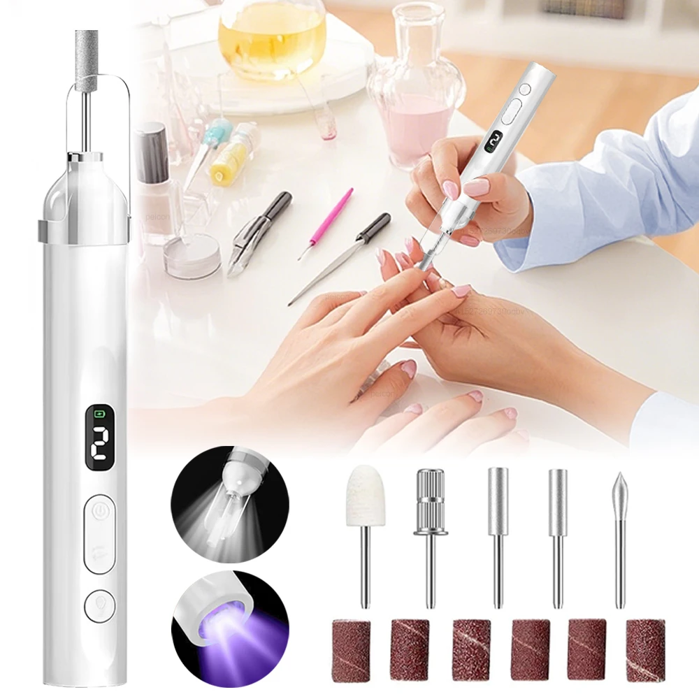 آلة مثقاب الأظافر الكهربائية المهنية طلاء الأظافر الكهربائية ملف ساندر الأظافر لتقليم الأظافر مع مصباح أظافر LED بالأشعة فوق البنفسجية #1