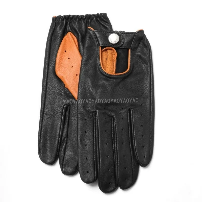 Men Gloves Genuine Goatskin Male Leather Gloves 2023 New Autumn Fashion Casual Unlined Breathable Driving Mittens